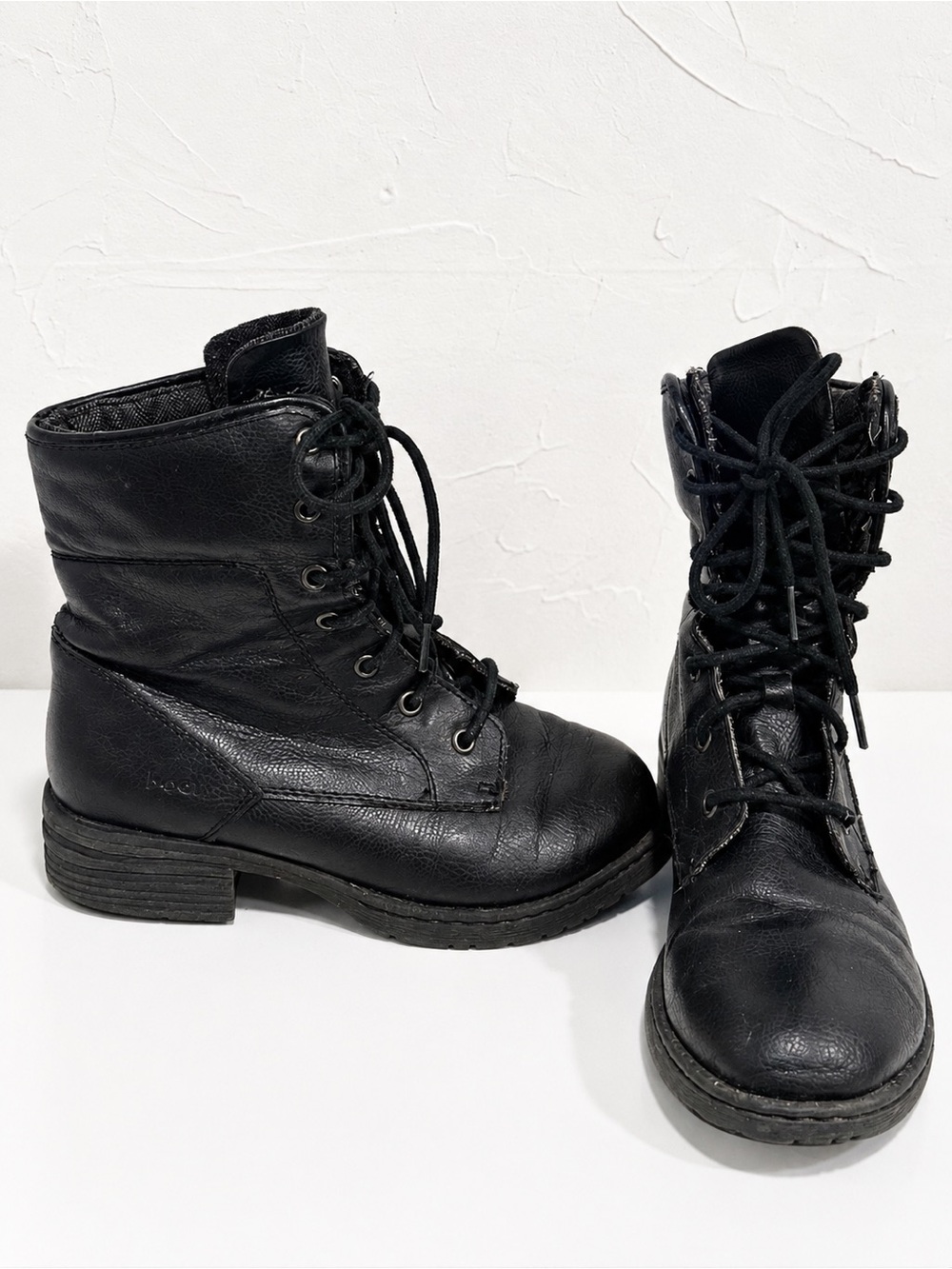 b.o.c. Black Leather Combat Boots Grunge Moto Utility Lace Up‎ Sz 6